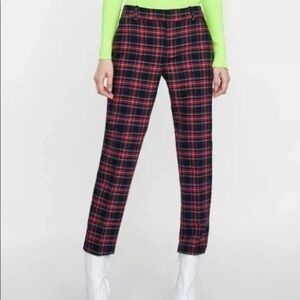 Zara Red Plaid Cropped Pants size 8